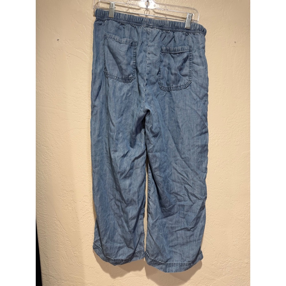Splendid Women Blue Lyocell Chambray Wide Leg Cropped Drawstring Pants Small - Picture 2 of 7